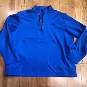 Callaway Mens XXL Blue Heather Quarter Zip Fleece Pullover Golf Jacket Pocket
